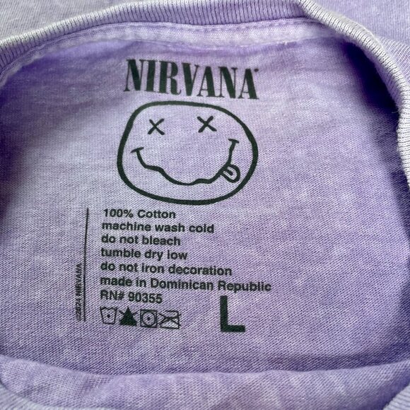 NWOT Nirvana Band Tee Purple Large 100% Cotton Licensed Merch Grunge Rock Smiley - Picture 4 of 10